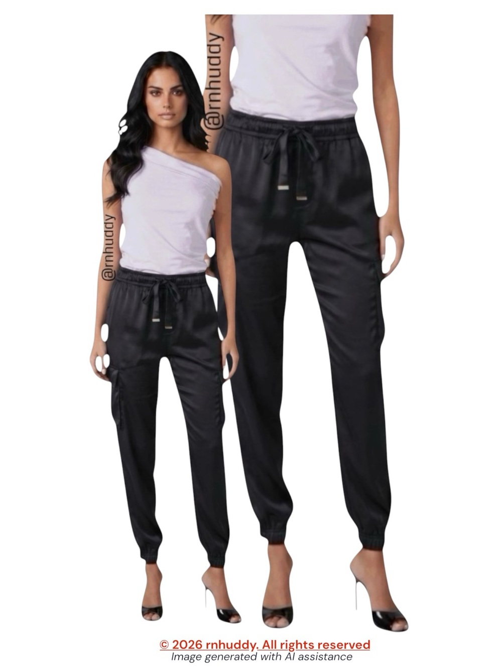 Rachel Zoe M black satin cargo joggers